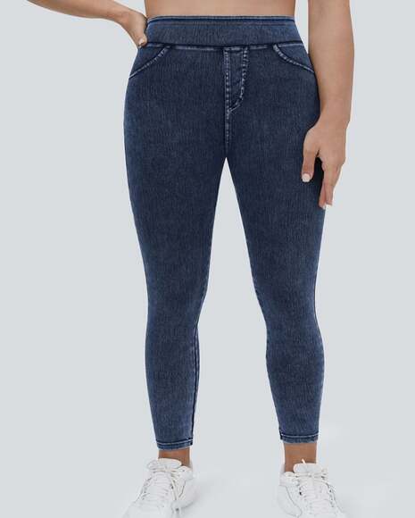 Women's Flex™ High Waisted Pocket Denim Plus Size Casual Leggings - Halara, $40* - Picture 1 of 8